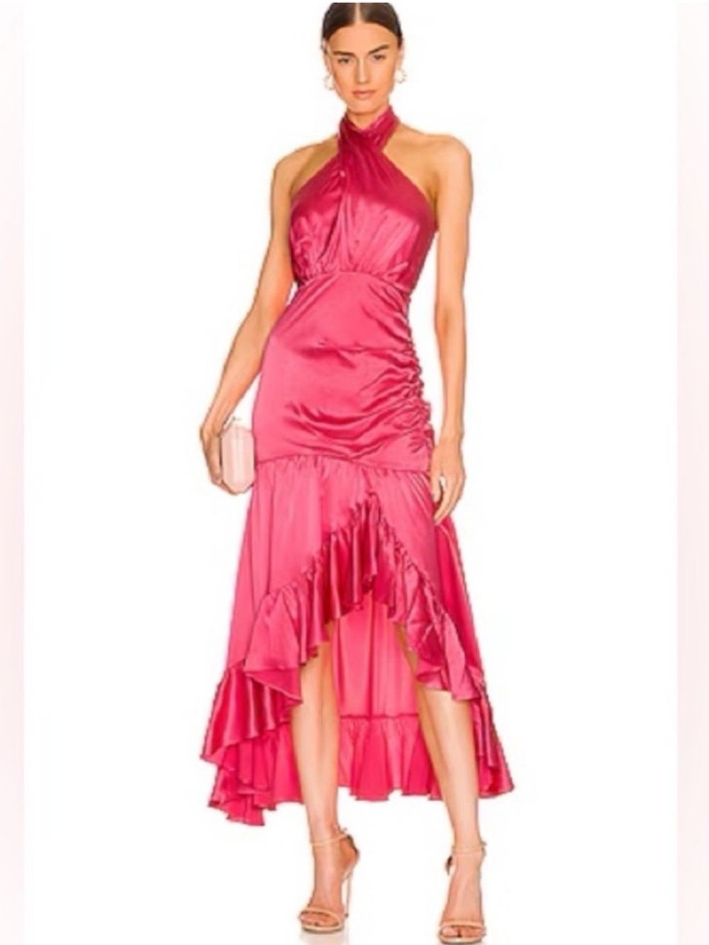 Cinq a Sept Candy Pink Arianna Halter Silk Midi Dress NWT